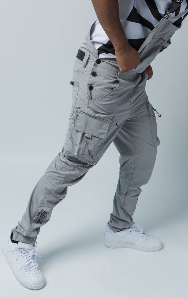Grey windbreaker utility fashion overalls