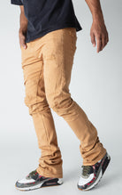 mocha stacked denim with ripped design
