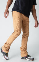 mocha stacked denim with ripped design