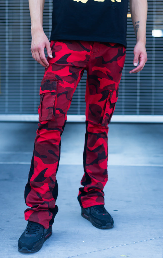 Stacked cargo pants in red