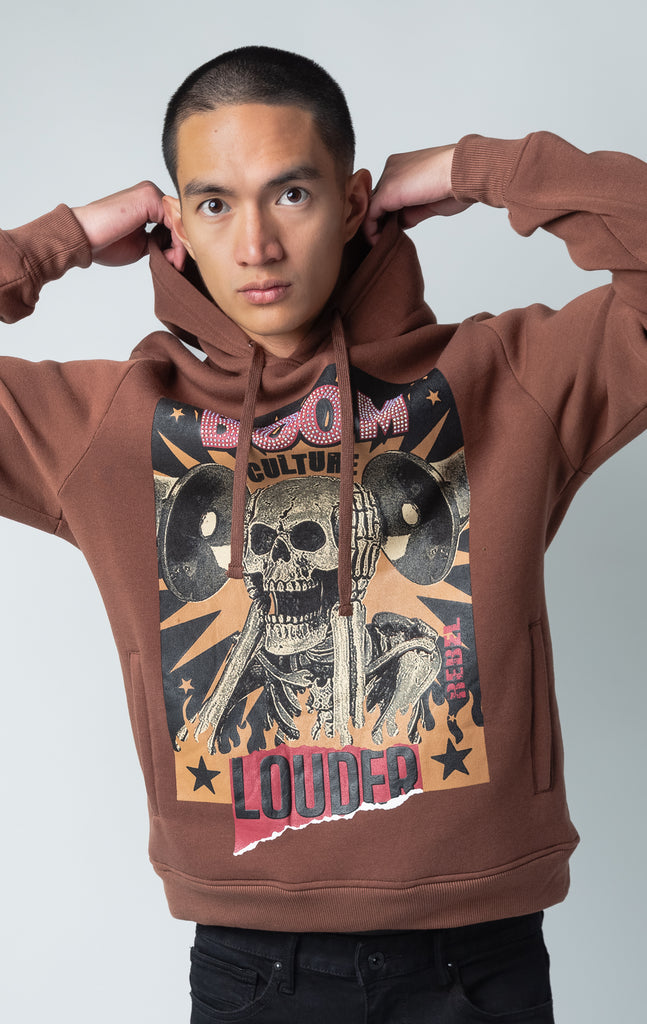 Graphic print hoodie in brown