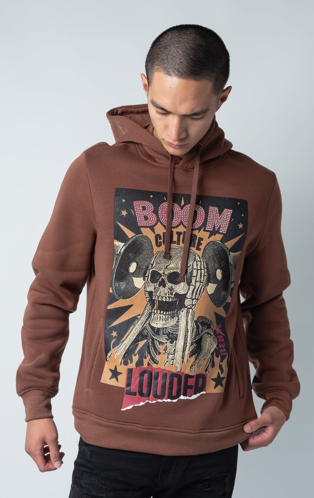 Graphic print hoodie in brown