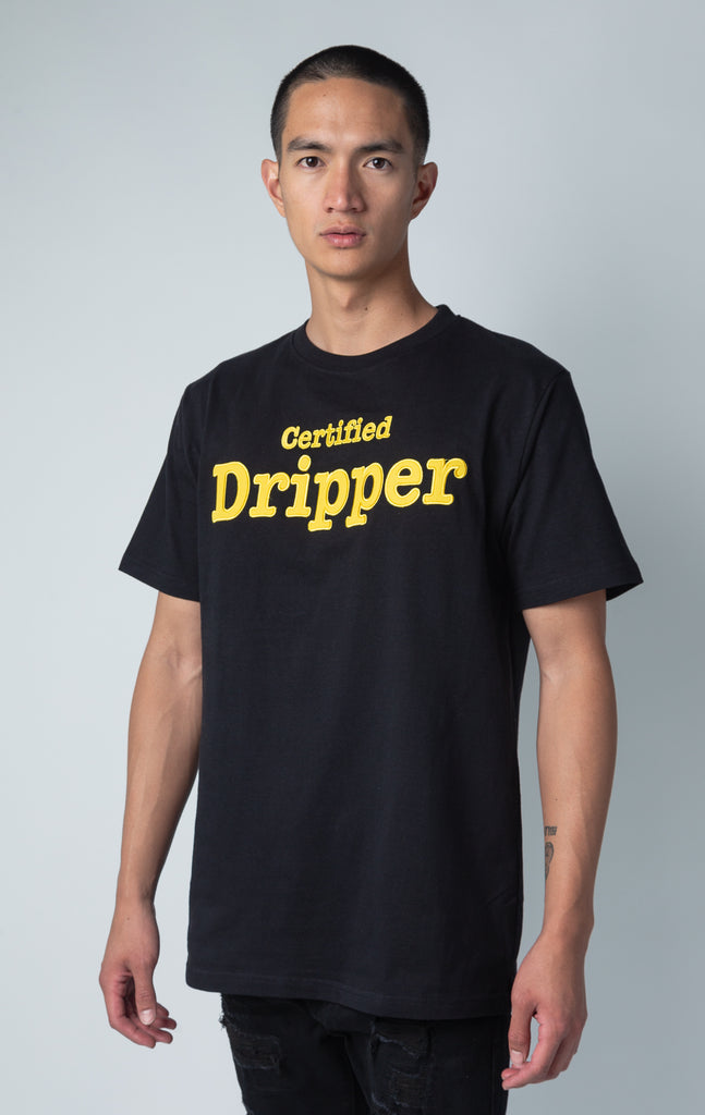 "Certified dripper" graphic t-shirt in black.