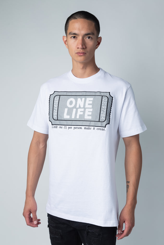 One life ticket graphic applique t-shirt in white