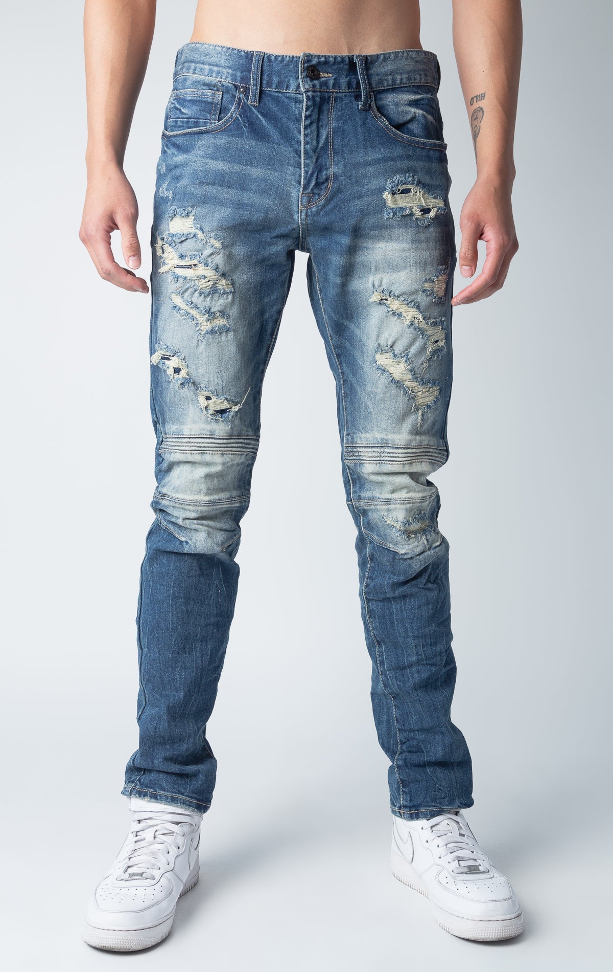 Blue Rip and repair denim pants