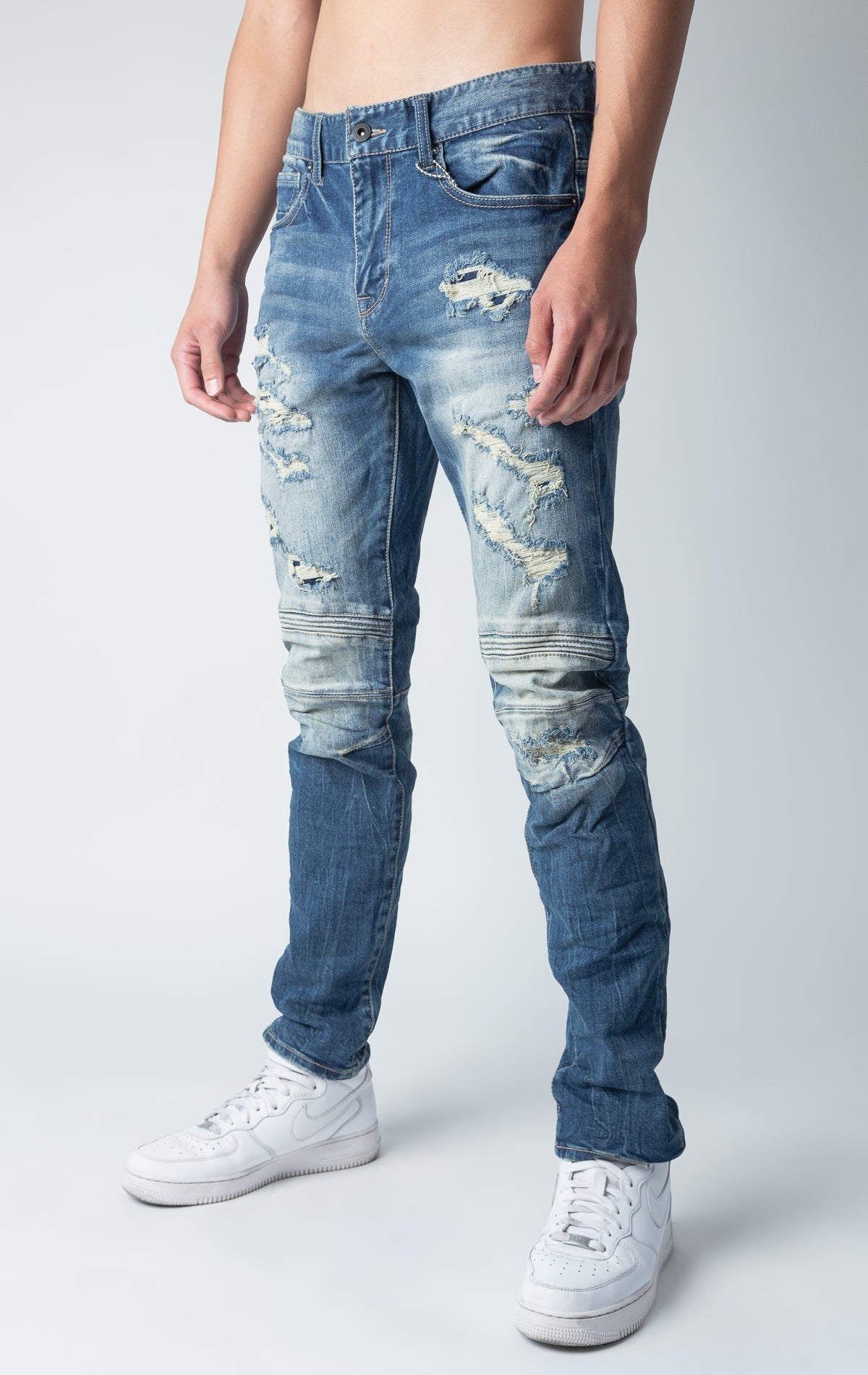 Blue Rip and repair denim pants