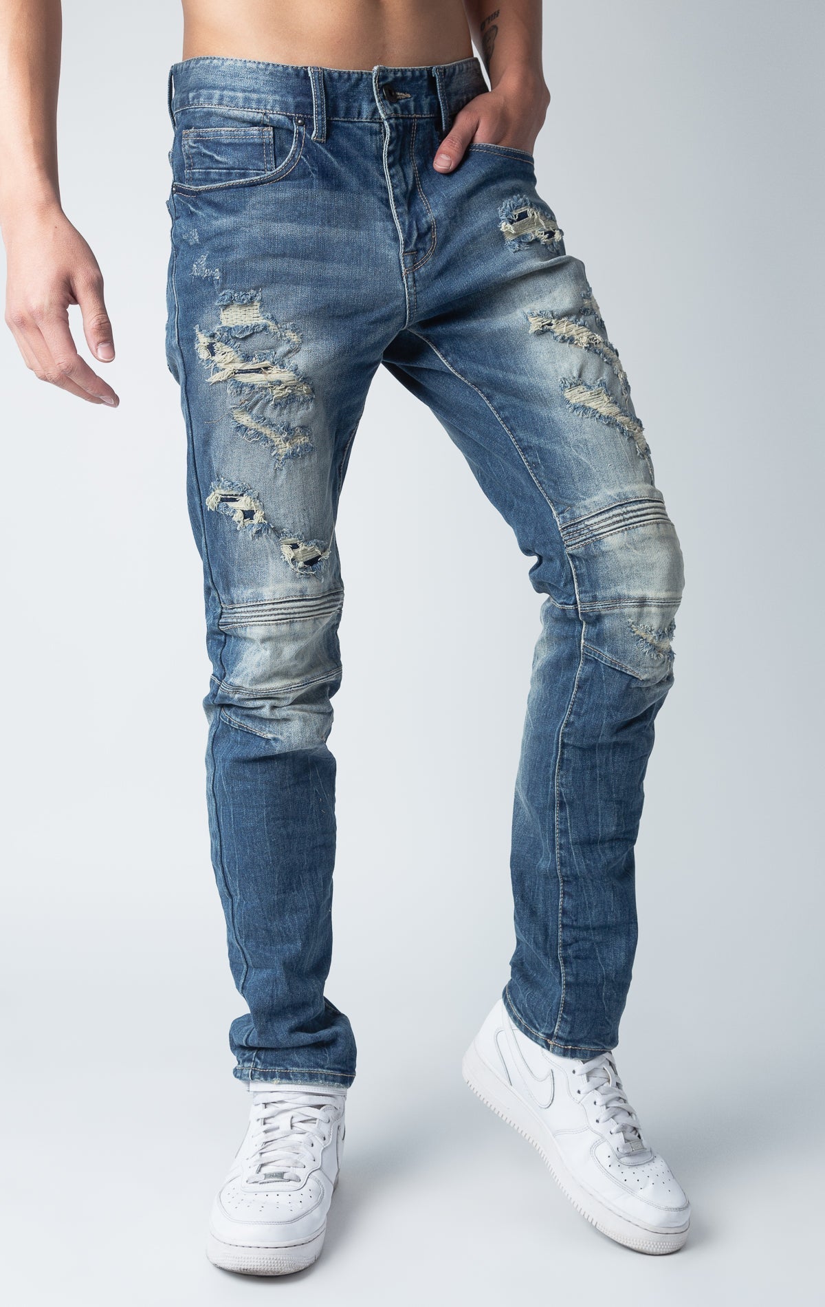 Blue Rip and repair denim pants