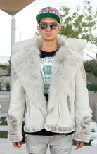 Artic wolf faux fur moto jacket