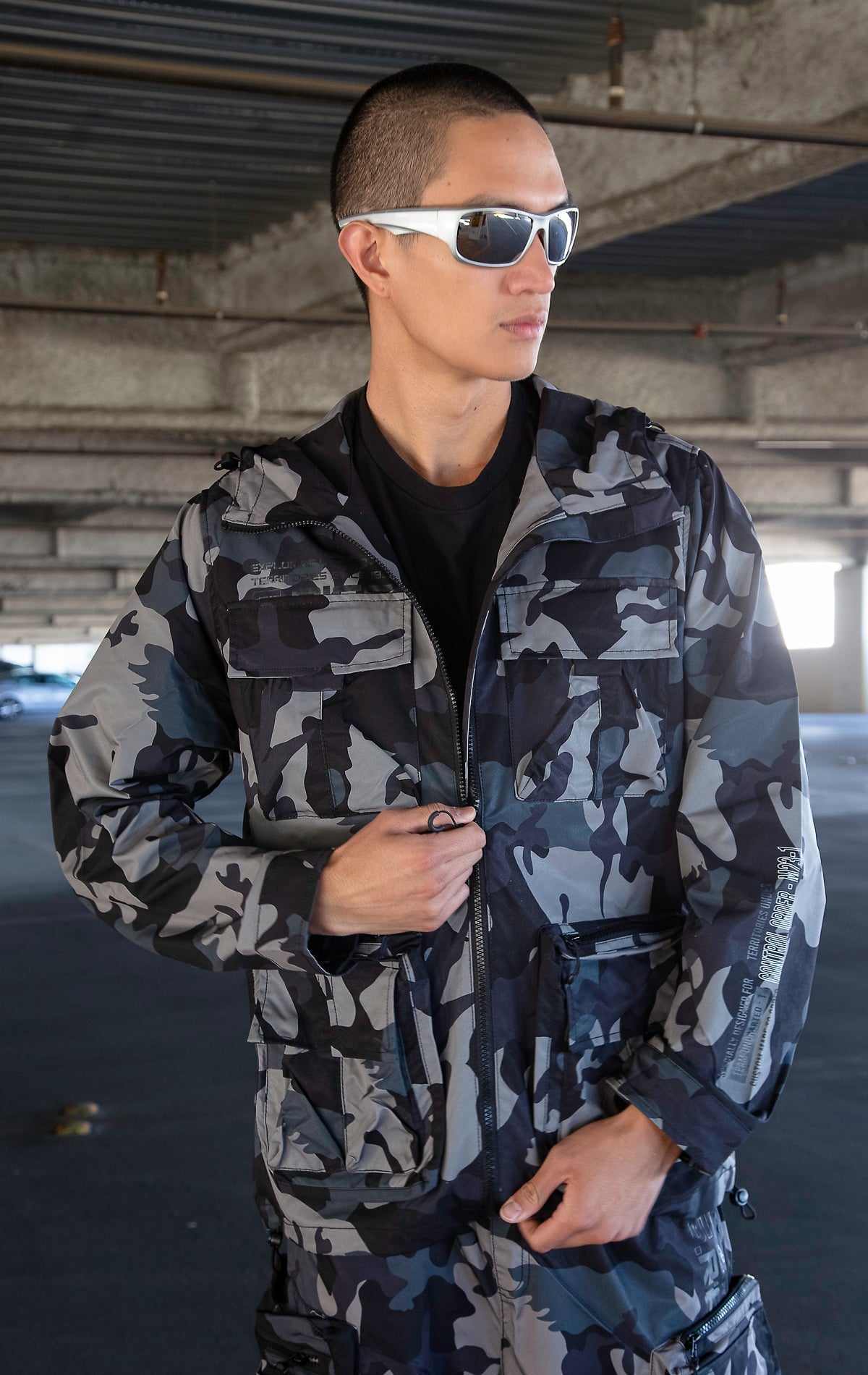 SR BLACK HAWK - DENiMPiRE - Windbreaker Utility Jacket in Stone Camo