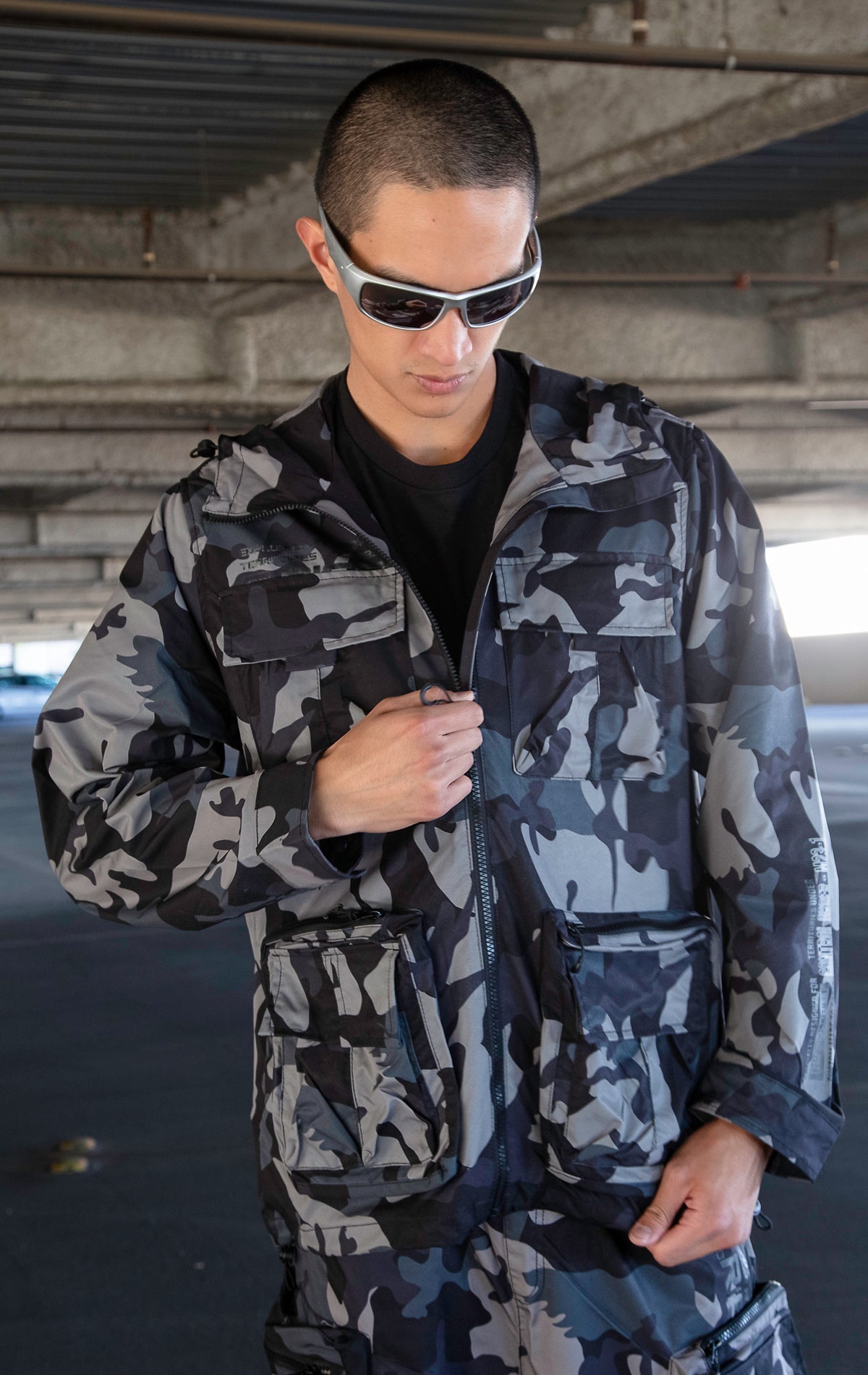 SR BLACK HAWK - DENiMPiRE - Windbreaker Utility Jacket in Stone Camo