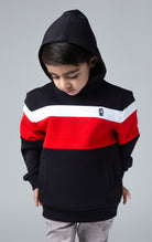Made from soft and cozy fabric. Monogram kid's hoodie in black white and red