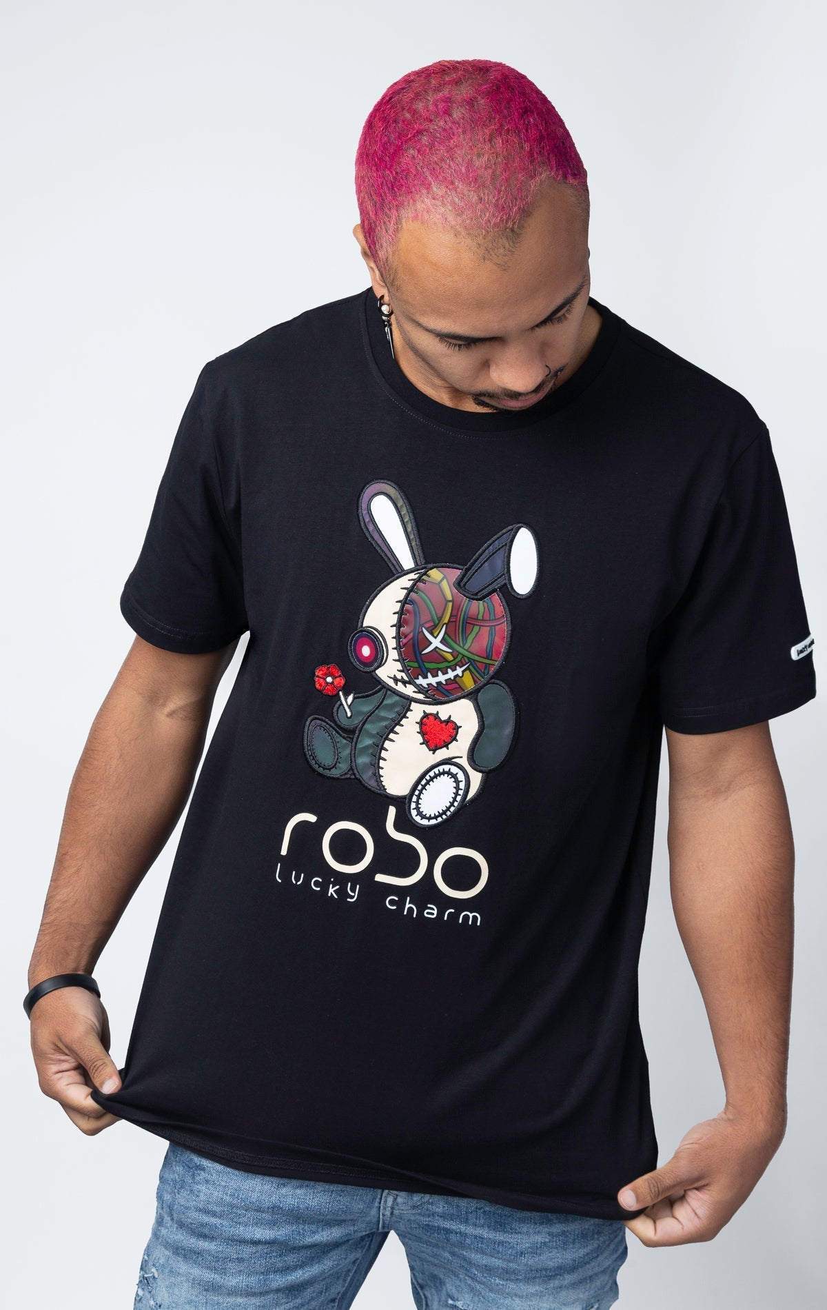 futuristic Lucky Charme Robo Bunny Graphic Tee.