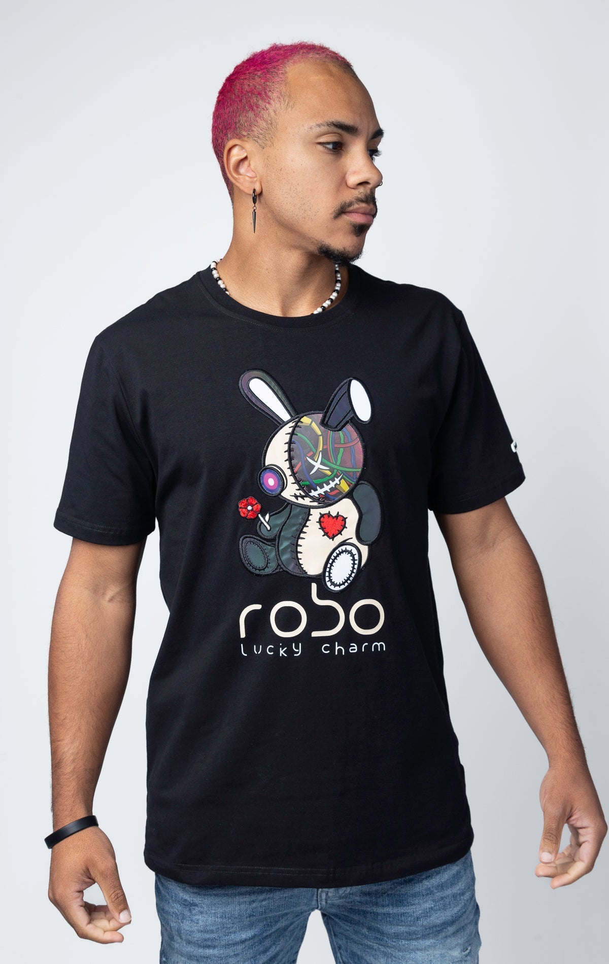 futuristic Lucky Charme Robo Bunny Graphic Tee.