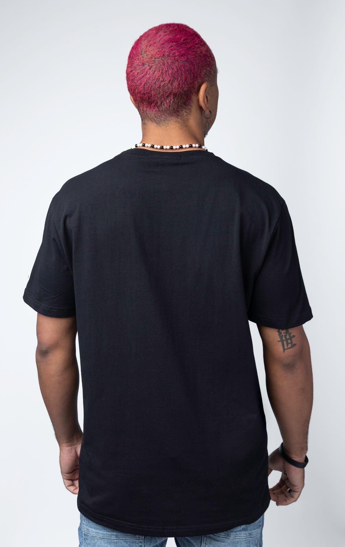 back of black futuristic Lucky Charme Robo Bunny Graphic Tee.