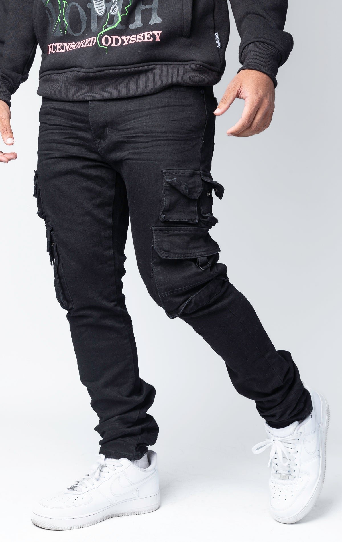 Black stacked cargo skinny  jeans
