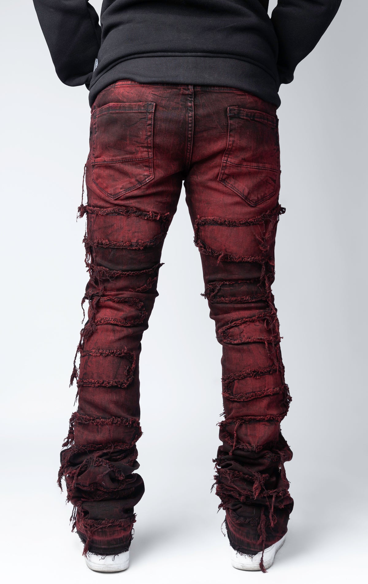 Shredded Stacked Skinny Flared Jeans - Black Wash