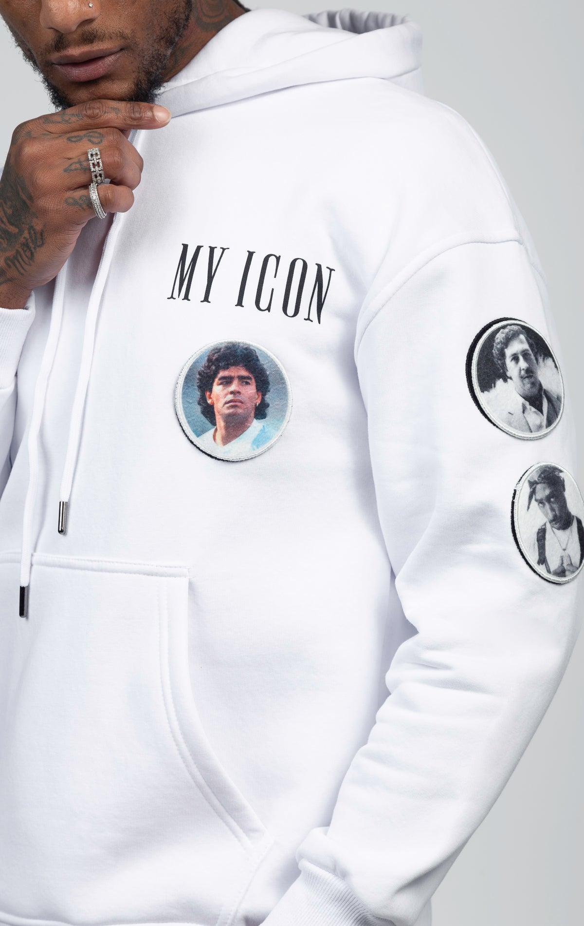 My icon white hoodie with interchangeable patches