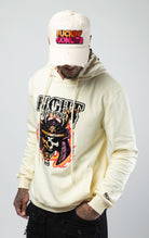 pullover hoodie with Fight the power design on the front in off white