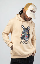 Embrace the future with this futuristic Robo Graphic hoodie in beige