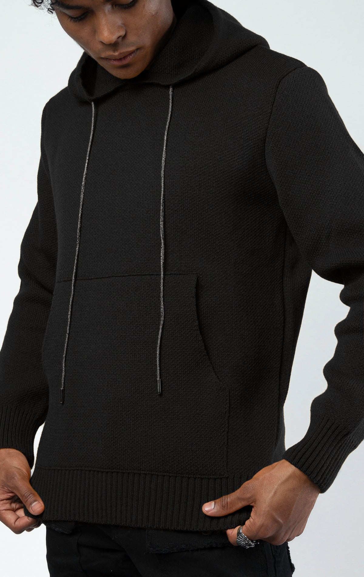 bLACK Luxury sweater hoodie with crystal strings in wheat and black color.