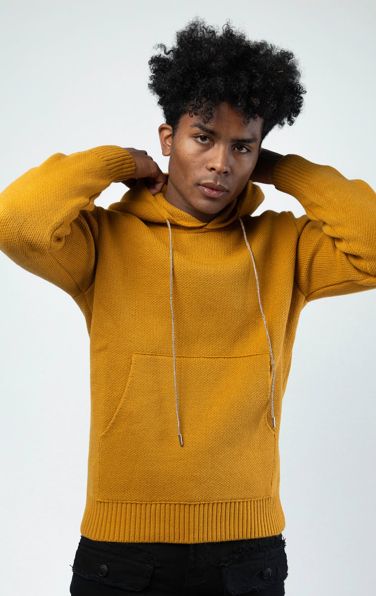 Wheat Luxury sweater hoodie with crystal strings in wheat and black color.