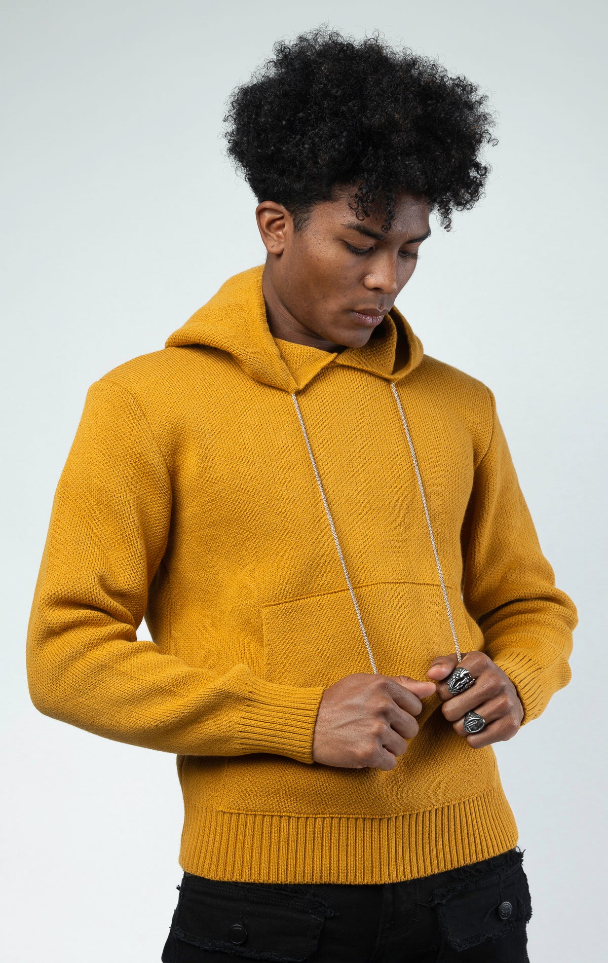Wheat Luxury sweater hoodie with crystal strings in wheat and black color.