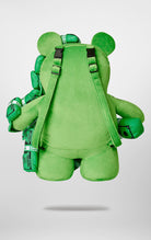 Green plush bear-shaped backpack filled with stacks of cash  This limited-edition backpack has various storage compartments, embroidered details, adjustable shoulder straps, and measures 22" H x 11" L x 9" D | 56 x 28 x 23cm.