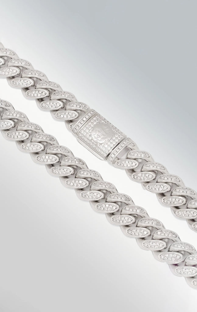 KING ICE 15mm ICED MIAMI-CUBAN WHITE GOLD CHAIN