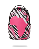 Zebra patterned backpack with Africa map in pink