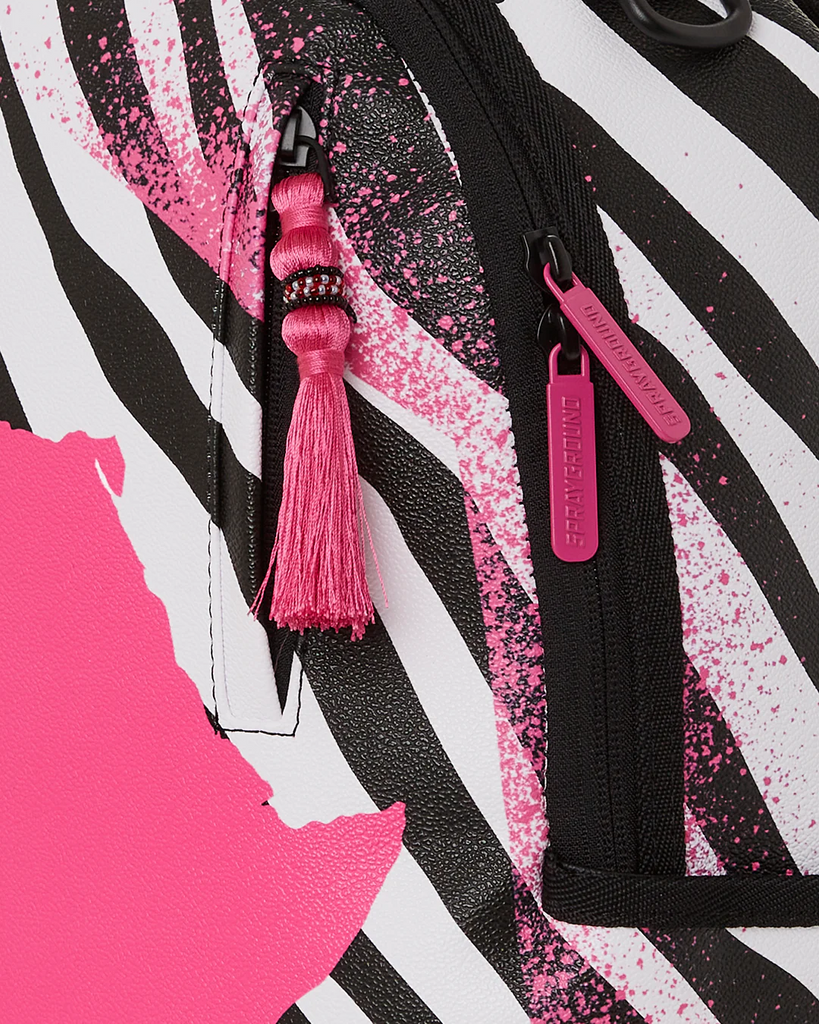 Zebra patterned backpack with Africa map in pink detail