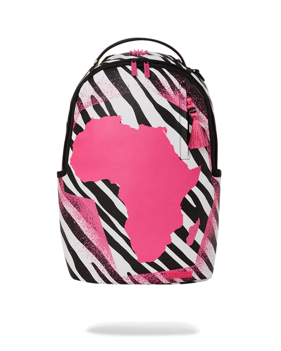 Zebra patterned backpack with Africa map in pink