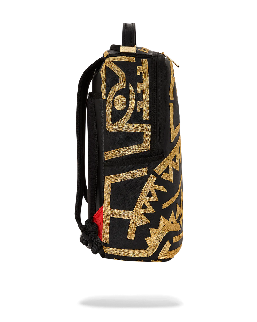 Black backpack with tribal gold design side