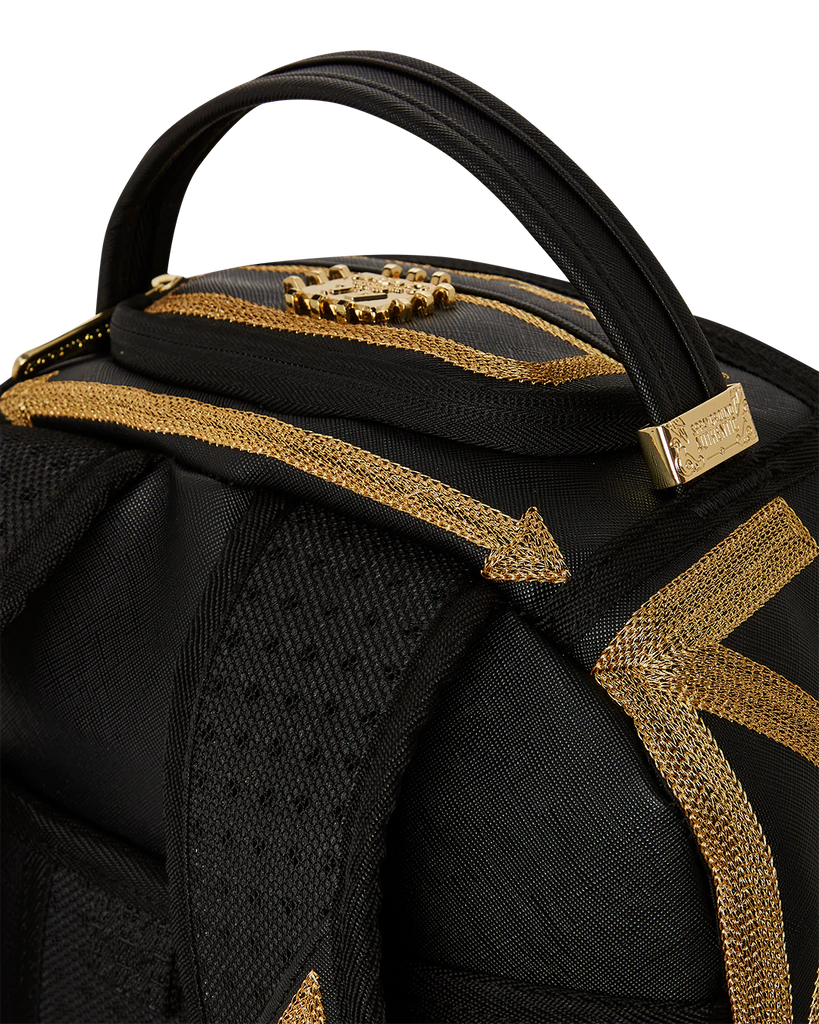 Black backpack with tribal gold design detail
