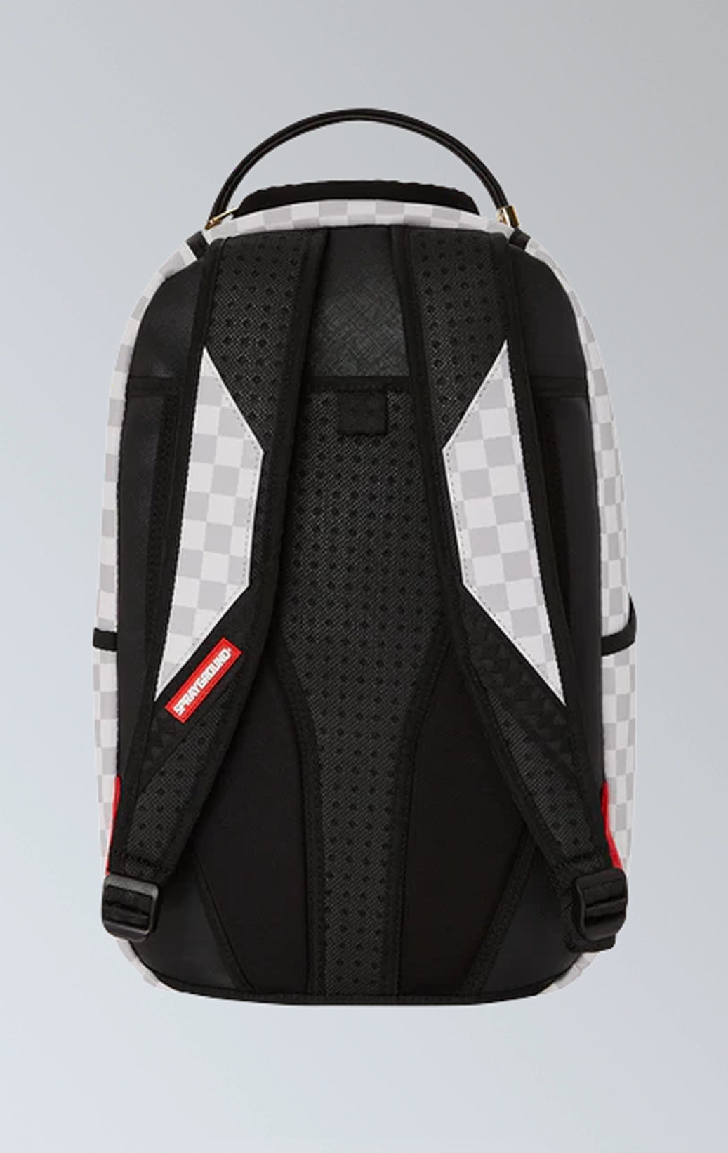 Sprayground Astromane backpack, grey with checkered pattern and laser-cut details. Limited edition.