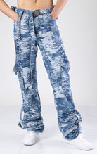 Aqua blue distressed raver cargo premium denim.&nbsp;