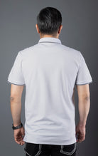 Men's casual dress polo shirt with contrast collar and embroidery, made from high-end 100% mercerized cotton.