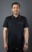 Men's casual dress polo shirt with contrast collar and embroidery, made from high-end 100% mercerized cotton.