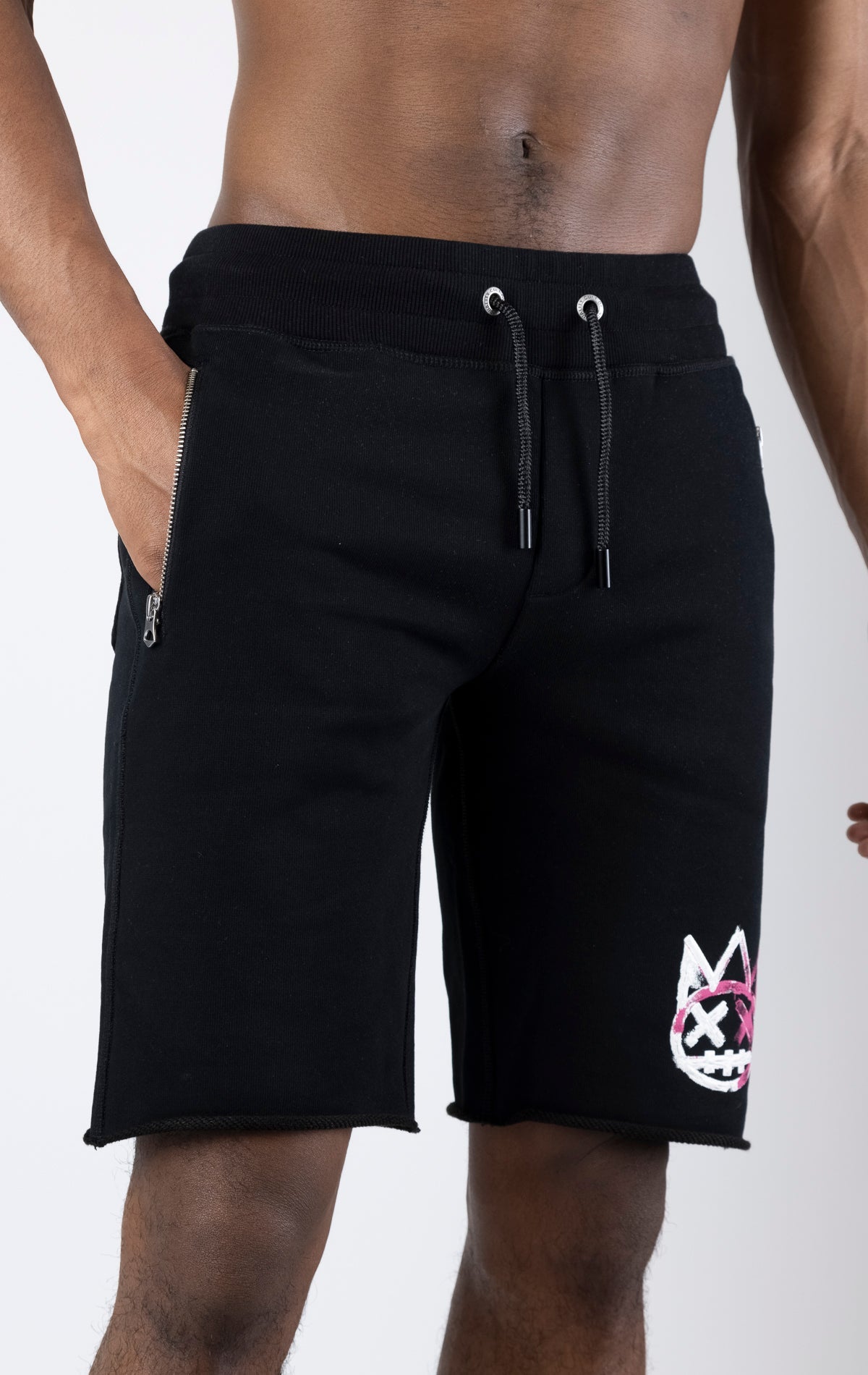 Black heavy-weight French terry shorts with Shimuchan logo, made from 100% pure cotton.