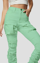 Mint High rise strap bootcut twill pants.