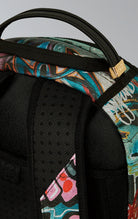 Sprayground limited-edition backpack celebration of 30 years of hip-hop group Naughty by Nature. It features a bold and vibrant design with the iconic Naughty by Nature logo and graphics from their album "Hip Hop Hooray."