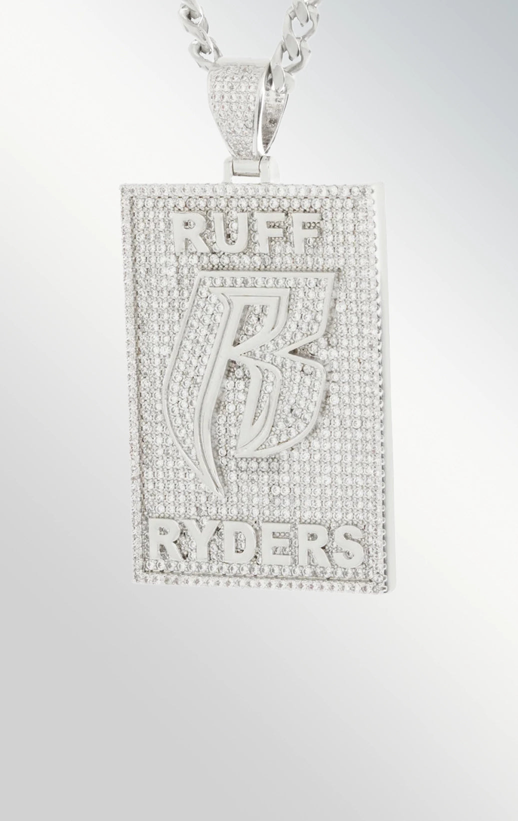 ruff ryders dog tag logo white gold pendant