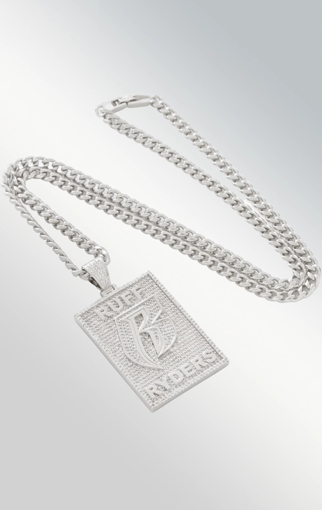 Dog tag ruff ryders pendant necklace in white gold